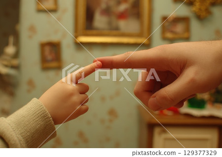 Emotional Connection Between Child and Adult Through Touch in a Close-Up Scene Emotional Connection Between Child and Adult Through Touch in a Close-Up Scene 129377329