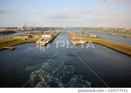 Locks in Kronstadt on the Neva River. 129377531