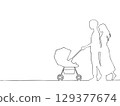 Silhouette illustration of a couple pushing a stroller 129377674