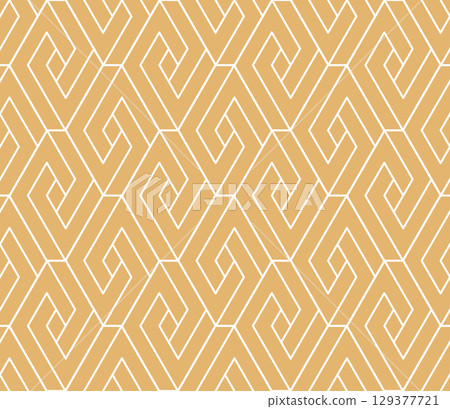 Abstract geometric pattern. A seamless vector background. White and golden ornament. Graphic modern pattern. Simple lattice graphic design Abstract geometric pattern. A seamless vector background. White and golden ornament. Graphic modern pattern. Simple lattice graphic design 129377721