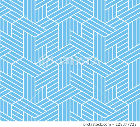 Abstract geometric pattern with stripes, lines. Seamless vector background. White and blue ornament. Simple lattice graphic design 129377722
