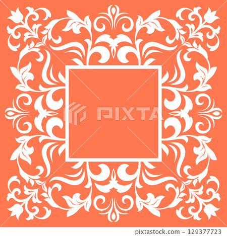 Decorative frame Elegant vector element for design in Eastern style, place for text. Floral pink and white border. Lace illustration for invitations and greeting cards Decorative frame Elegant vector element for design in Eastern style, place for text. Floral pink and white border. Lace illustration for invitations and greeting cards 129377723