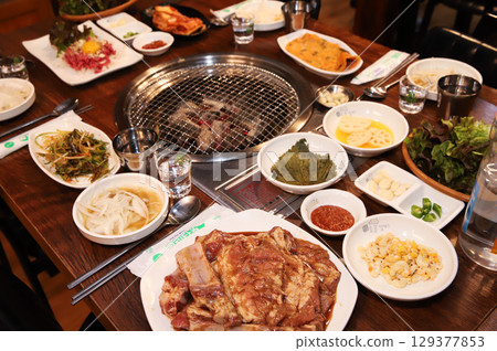 Korean barbecue. marinated beef rib bbq Korean barbecue. marinated beef rib bbq 129377853
