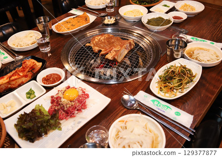 Korean barbecue. marinated beef rib bbq Korean barbecue. marinated beef rib bbq 129377877