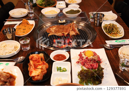 Korean barbecue. marinated beef rib bbq Korean barbecue. marinated beef rib bbq 129377891
