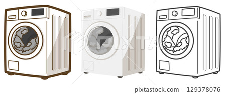 Drum washing machine washing laundry Drum washing machine washing laundry 129378076
