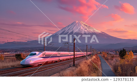 Shinkansen dyed at sunset 129378133