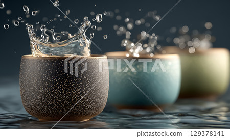 Water poured into the glass 129378141