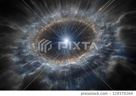 放射狀射線向外擴散的壯觀宇宙現象。能量爆發令人聯想到宇宙大爆炸。 129378164