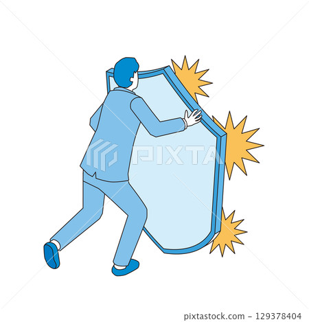 Businessman protecting himself from attacks Businessman protecting himself from attacks 129378404