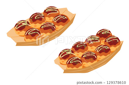 章魚燒的俯視圖,船形盤套裝 章魚燒的俯視圖,船形盤套裝 129378610