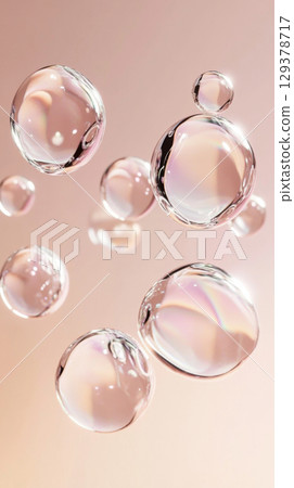 Soap bubbles floating on soft gradient background 129378717