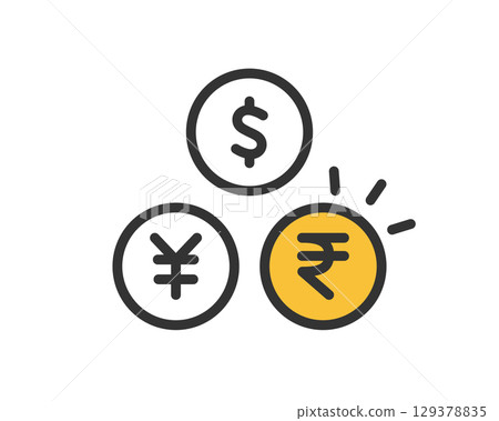 Simple vector icons of international currencies (dollar, yen, rupee) 129378835