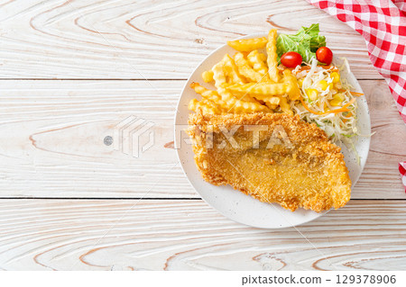 fried fish and potatoes chips fried fish and potatoes chips 129378906