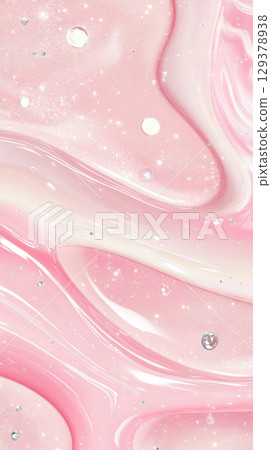 Glossy abstract composition of swirling pearlescent cosmetics cream 129378938