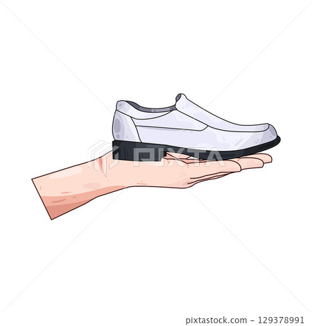 illustration of hand holding loafers 129378991