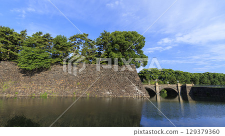 Ishigaki reflected in the moat Ishigaki reflected in the moat 129379360
