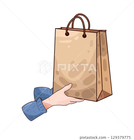 illustration of hand holding paper bag 129379775