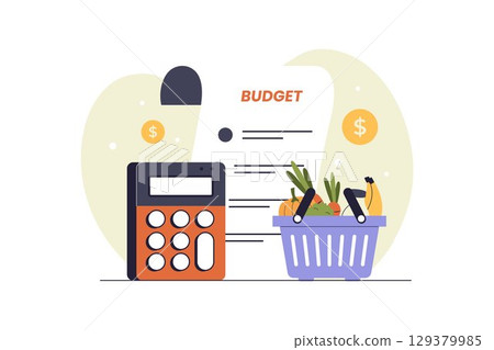 Grocery Budgeting and Expense Calculation Illustration Grocery Budgeting and Expense Calculation Illustration 129379985