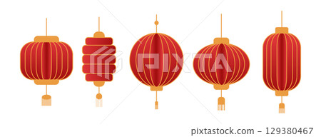 Chinese Lantern Set Illustration for New Year Celebration 129380467