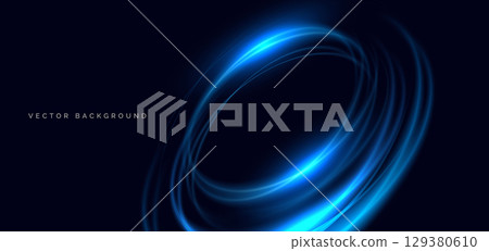 Blue circles glowing overpping on dark blue background. Speed motion moving movement concept. 129380610