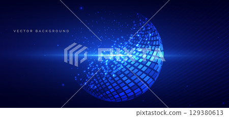 Futuristic square pattern circle with blue lighting effect and sparkle on blue background. Futuristic square pattern circle with blue lighting effect and sparkle on blue background. 129380613