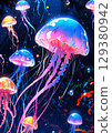 Colorful and vibrant jellyfish art sparkling in the deep sea 129380942