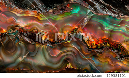 Vibrant opal texture background with colorful swirls and natural patterns captured in detail Vibrant opal texture background with colorful swirls and natural patterns captured in detail 129381101