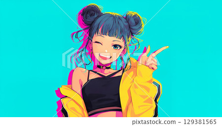 A girl pointing at me 129381565