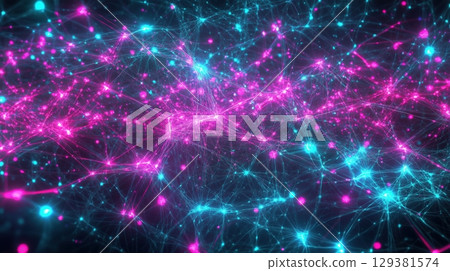 Iridescent Network of Neon Pink and Blue Lines for Futuristic 2000s Aesthetic 129381574