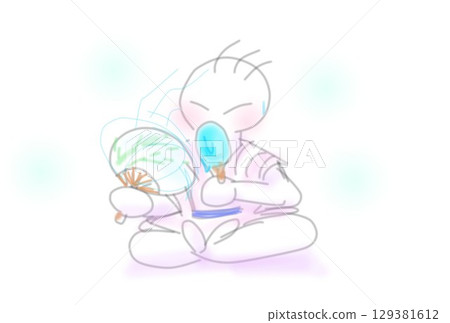 炎熱的夏天，冰淇淋和風扇 129381612