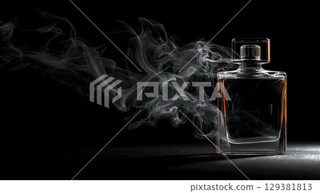 Perfume bottle with smoke trail, with space for design Perfume bottle with smoke trail, with space for design 129381813