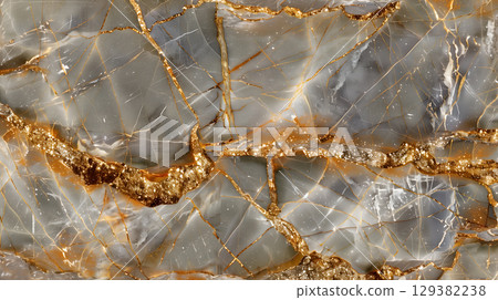 Elegant marble texture background with golden veins and intricate gray patterns 129382238