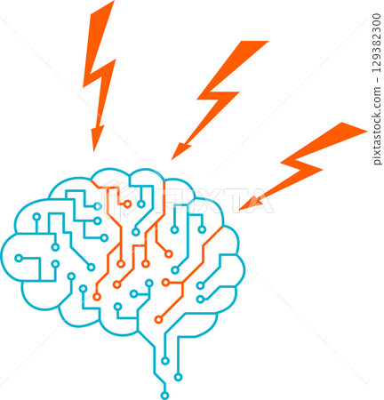 Brain with lightning symbols. Brain stress concept 129382300