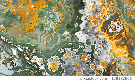 Vibrant jasper stone texture featuring rich green, orange, and gray patterns in natural formation 129382606