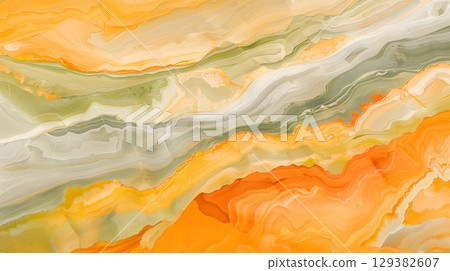 Jasper stone texture background featuring warm orange and green hues flowing in waves 129382607