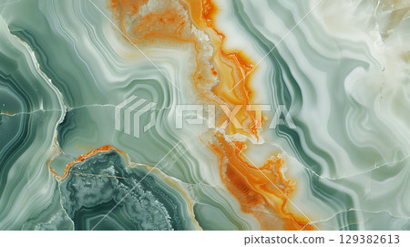 Beautiful jasper stone texture featuring swirling greens, creams, and striking orange veins Beautiful jasper stone texture featuring swirling greens, creams, and striking orange veins 129382613