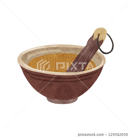 Mortar and pestle watercolor hand-drawn illustration 129382650