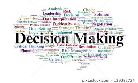 Decision Making Word Cloud. Judgment, Strategy, Risk, and Leadership Concepts. Decision Making Word Cloud. Judgment, Strategy, Risk, and Leadership Concepts. 129382724