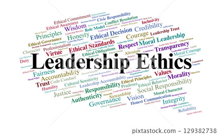 Leadership Ethics Word Cloud. Integrity, Responsibility, And Moral Principles Leadership Ethics Word Cloud. Integrity, Responsibility, And Moral Principles 129382738