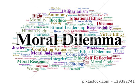 Moral Dilemma Word Cloud. Key Ethical Concepts And Critical Decision-Making Topics Moral Dilemma Word Cloud. Key Ethical Concepts And Critical Decision-Making Topics 129382741