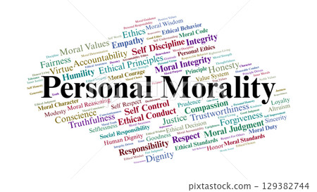 Personal Morality Word Cloud. Keywords On Integrity, Ethics, Responsibility, And Virtue 129382744