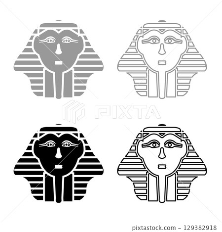 Head pharaoh cop faro mask set icon grey black color vector illustration image solid fill outline contour line thin flat style 129382918