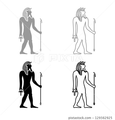 Egypt pharaoh Tutankhamen King Tut set icon grey black color vector illustration image solid fill outline contour line thin flat style Egypt pharaoh Tutankhamen King Tut set icon grey black color vector illustration image solid fill outline contour line thin flat style 129382925