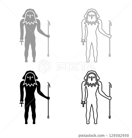 Ra ancient Egypt sun god deity with falcon head set icon grey black color vector illustration image solid fill outline contour line thin flat style 129382930