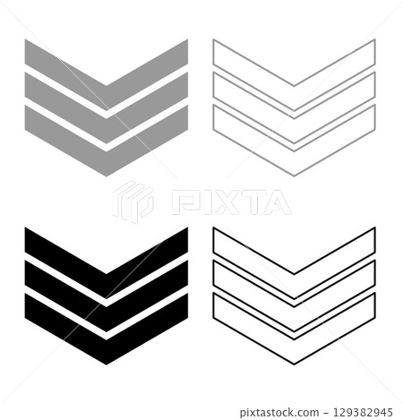 Army chevron military rank insignia badge symbol sign petty officer set icon grey black color vector illustration image solid fill outline contour line thin flat style 129382945