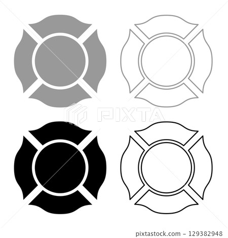 Firefighter cross Malta emblem fire fighter dept set icon grey black color vector illustration image solid fill outline contour line thin flat style 129382948