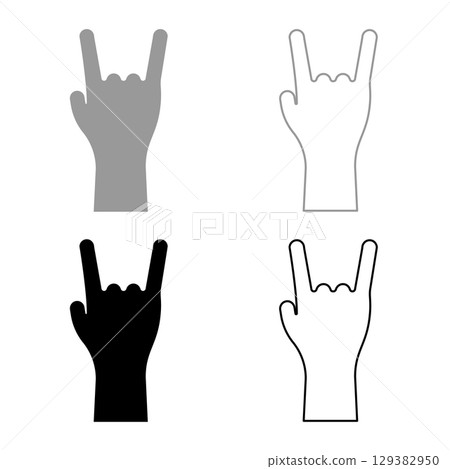 Symbol heavy metal rock male hand gesture sign set icon grey black color vector illustration image solid fill outline contour line thin flat style 129382950