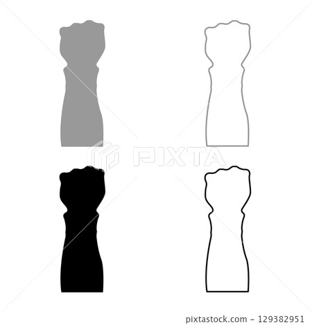 Fist protest concept arm hand raised in clenched in up set icon grey black color vector illustration image solid fill outline contour line thin flat style Fist protest concept arm hand raised in clenched in up set icon grey black color vector illustration image solid fill outline contour line thin flat style 129382951