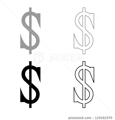 Dollar symbol sign currency set icon grey black color vector illustration image solid fill outline contour line thin flat style 129382970